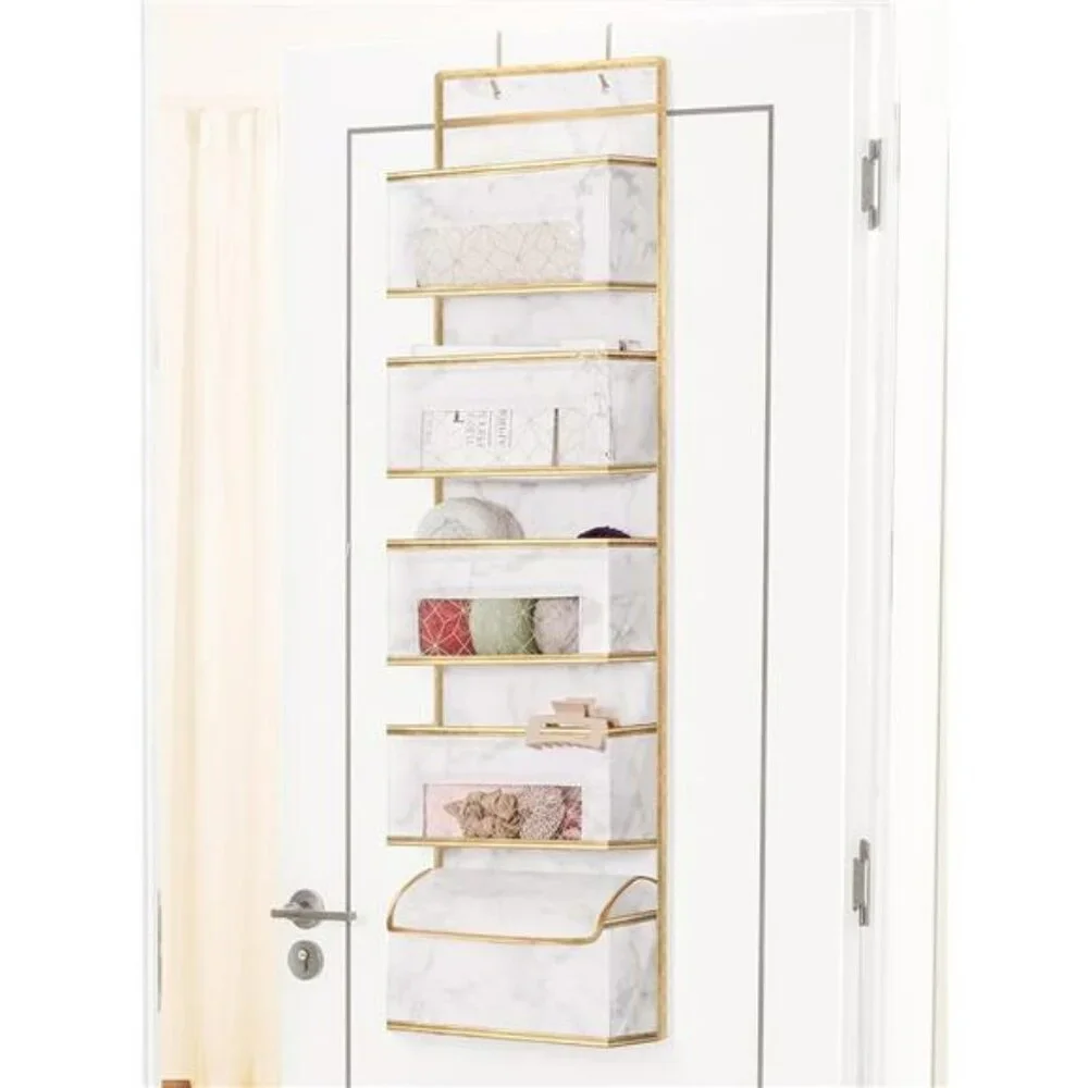 Over Door Hanging Organizer 5 Shelf Marble Closet Storage for Bathroom Nursery
